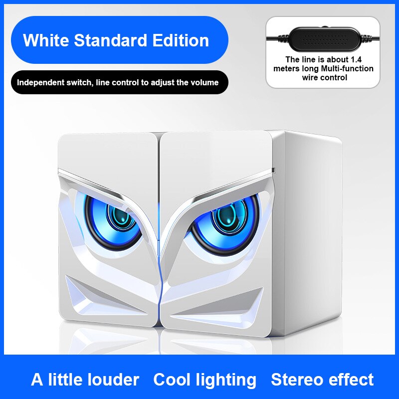 Colorful LED Light USB Wired Computer Speakers Bass Stereo Subwoofer Speaker For Phones Laptop PC Home Theater Speakers: White standard