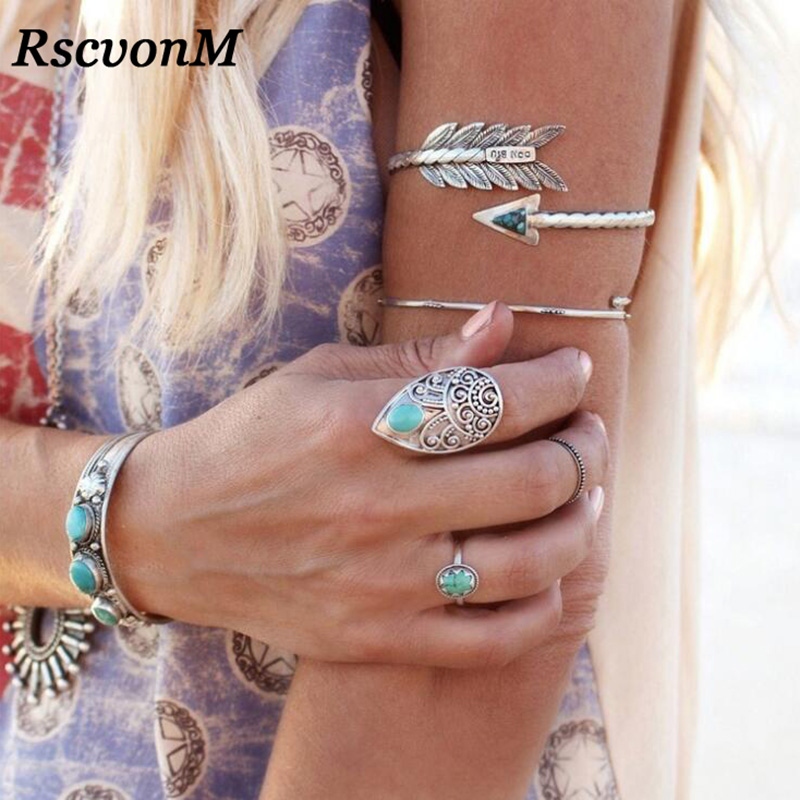 Boho Upper Arm Bracelet Vintage Open Bangle Armlet Indian Antique Silver Color Bohemian Punk Arrow Cuff Bangles for Women