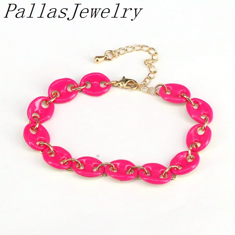 3Pcs Kleurrijke Enamel Hand Gemaakt Pig Nose Vorm Ketting Armband, Vergulde Metalen Link Enamel Ketting Armband, partij Sieraden