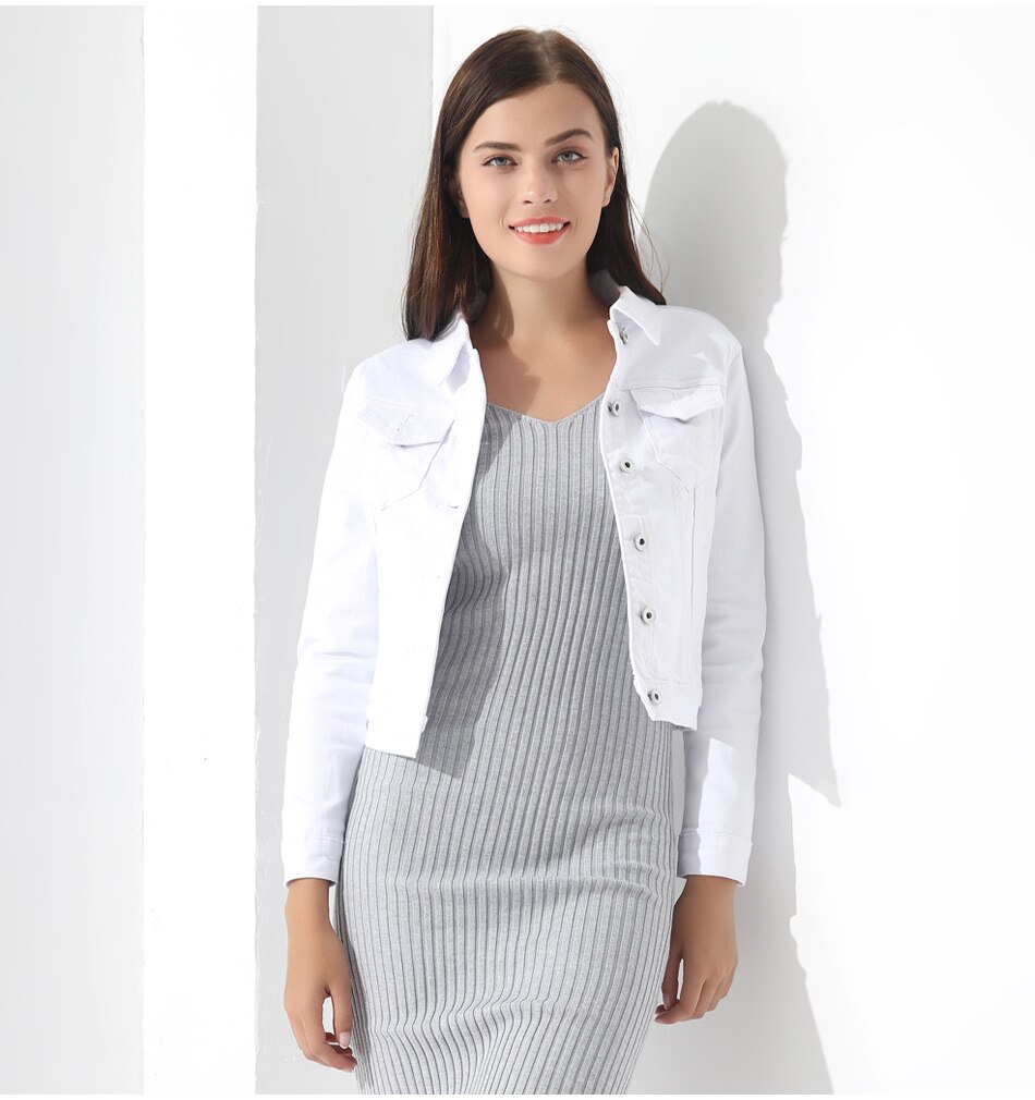 GAREMAY Basic Jeans Jacket Women White Spring Woman Denim Denim Womens Coats And Jackets Jean Slim Short Coat Jacket Feminina: M