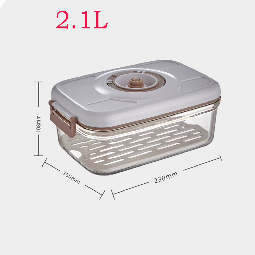 Vacuum Preservation Box with Pump Fruit Sealed Refrigerated Box Lunch Box food Moisture-proof Vacuum Storage Box with Drain: 2.1L