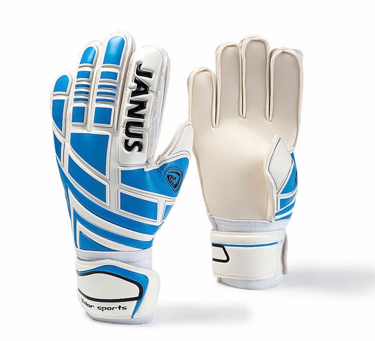 JA390 Goalkeeper Goalie Keeper GK Gloves Finger Protect Soccer Size 8 9 10 BLUE: Blue White / Size 7