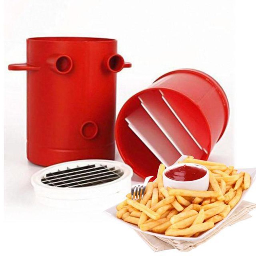 Cortador de patatas fritas de cobre, máquina para cortar patatas fritas, recipiente para microondas, 2 en 1, sin freír