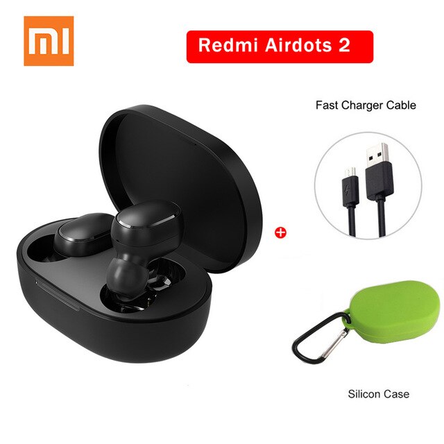 Xiaomi Redmi Airdots 2 TWS Earphone Wireless bluetooth 5.0 Earphone Stereo Noise Reduction Mic Voice Control: AirdotS2 green case