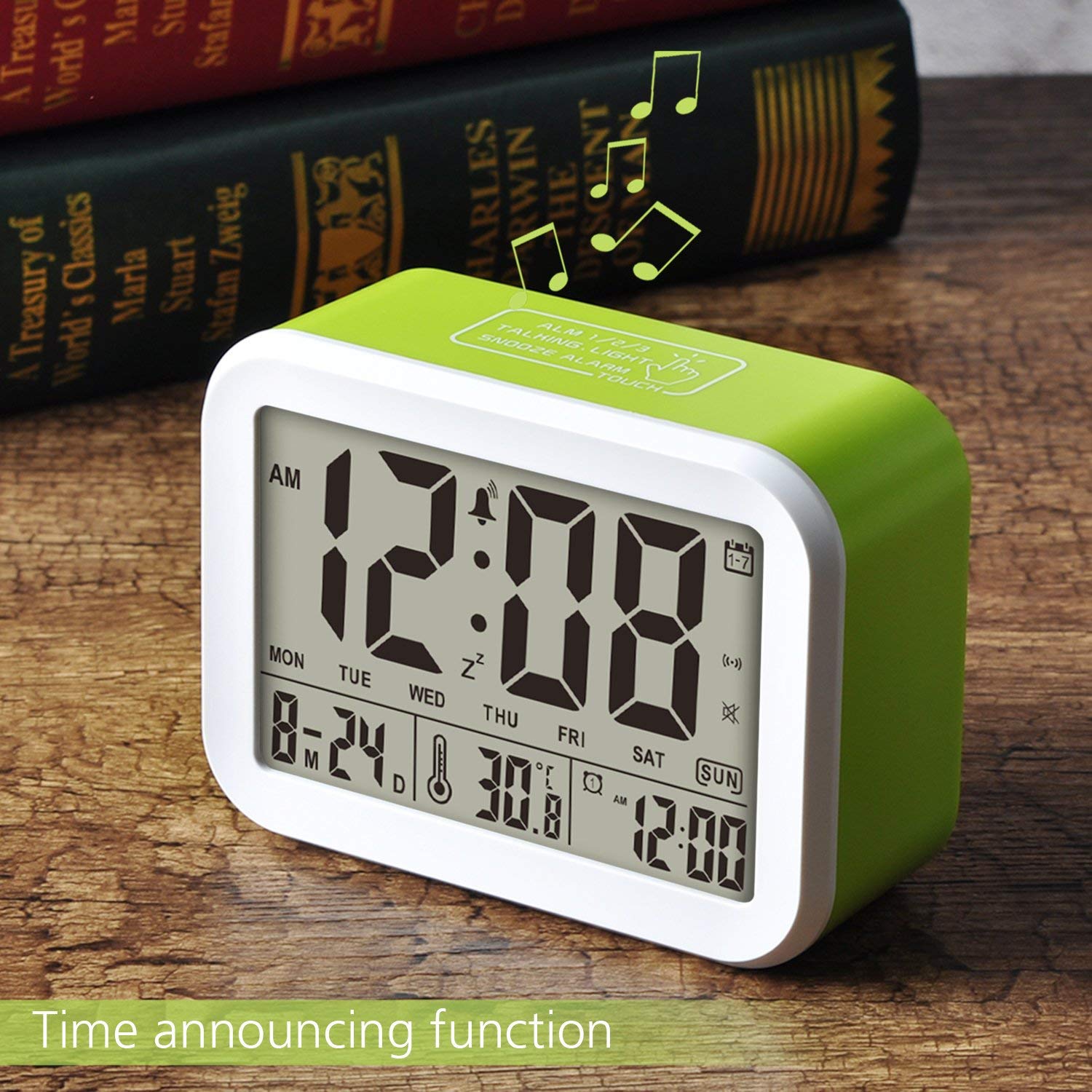Digital Alarm Clock Talking Clock 3 Alarms Intelligent Optional Weekday Alarm Noctilucent And Snooze Function Month D