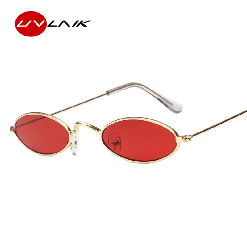 Gafas de sol ovales UVLAIK Vintage pequeñas, de Retro, con marco metálico delgado, gafas de sol para hombre, gafas de sol rojas, amarillas, Ojo de gato