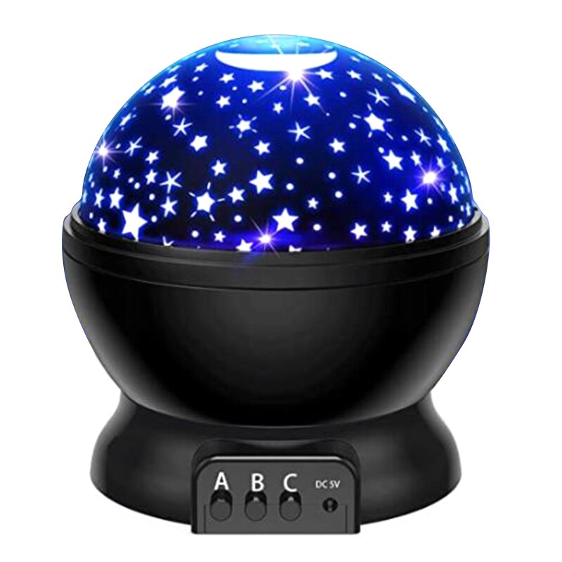 Sterrenhemel projector roterende led nachtlamp planetarium kinderkamer ster lamp kinderen baby speelgoed: Zwart