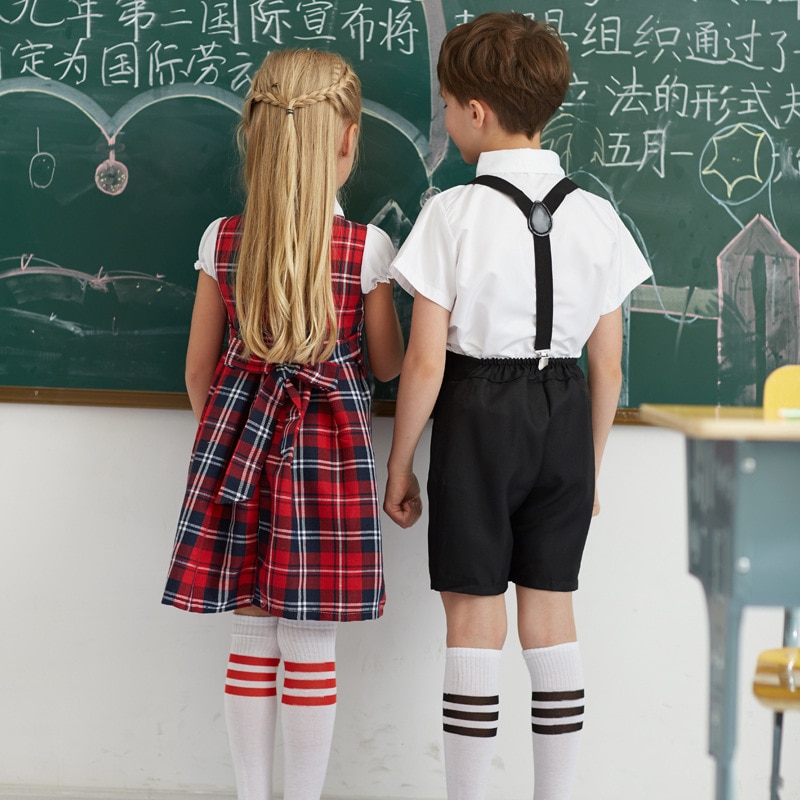 100-170cm Kids Clothing Set Tops+skirt+bow Teenager Girls Plaid Student School Uniform for Children Boys Choir Costumes