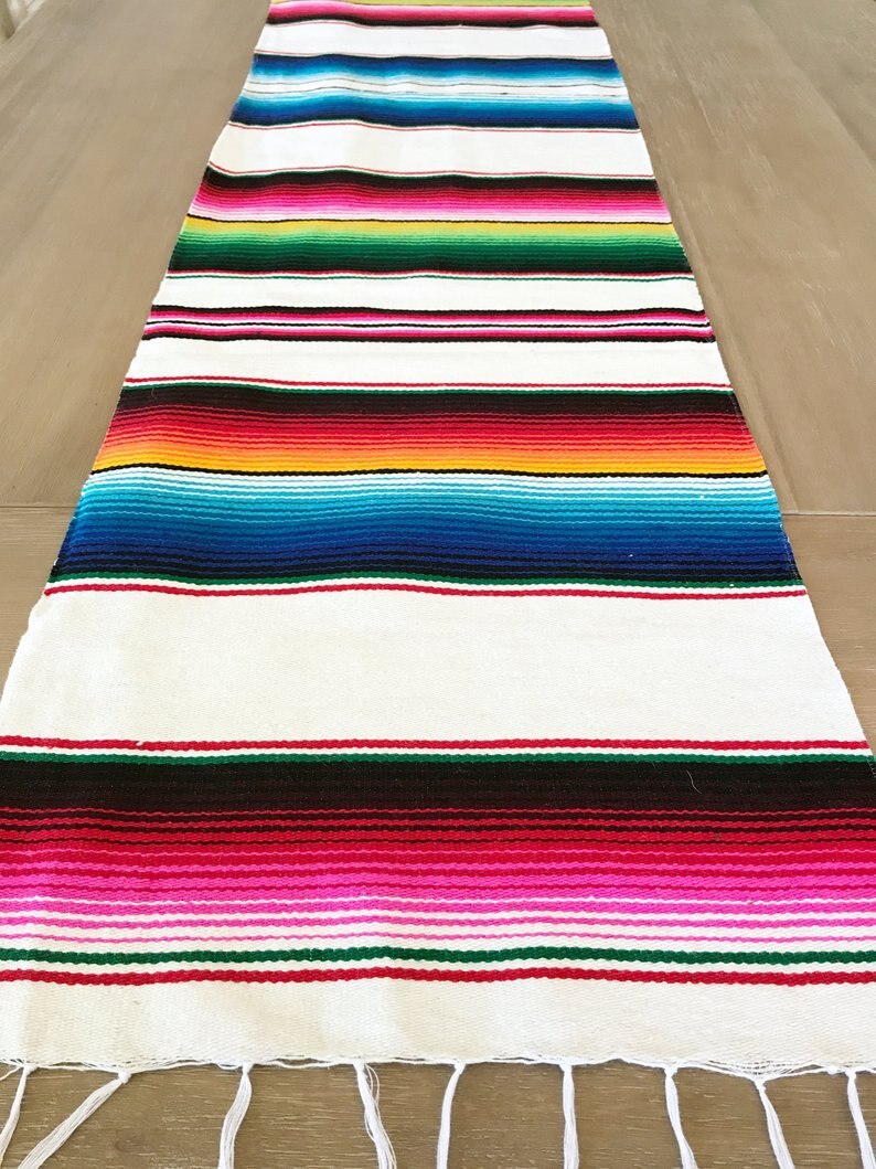 35*210cm regnbue bordløber stribe bordløbere med kvast mexicansk dug til bryllupsfest bomuldsdug flag