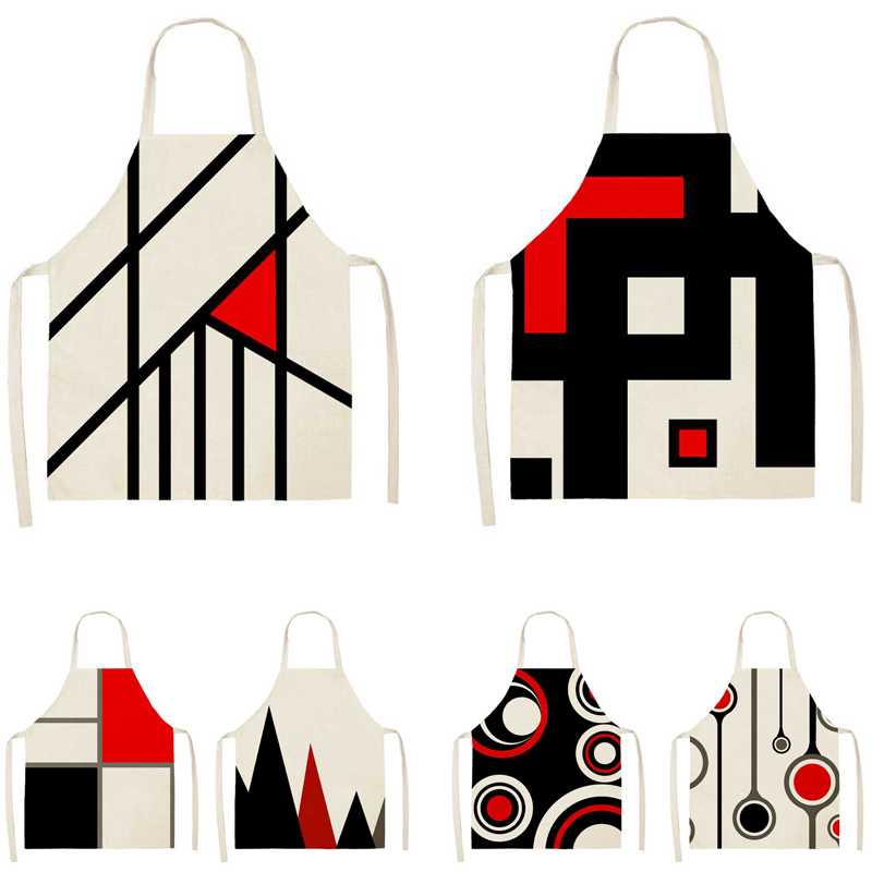 Creatieve Geometrische Patroon Schort Keuken Linnen Schort Vlekbestendig Mouwloze Halter Bib Chef Kok Dragen Kapper Bib