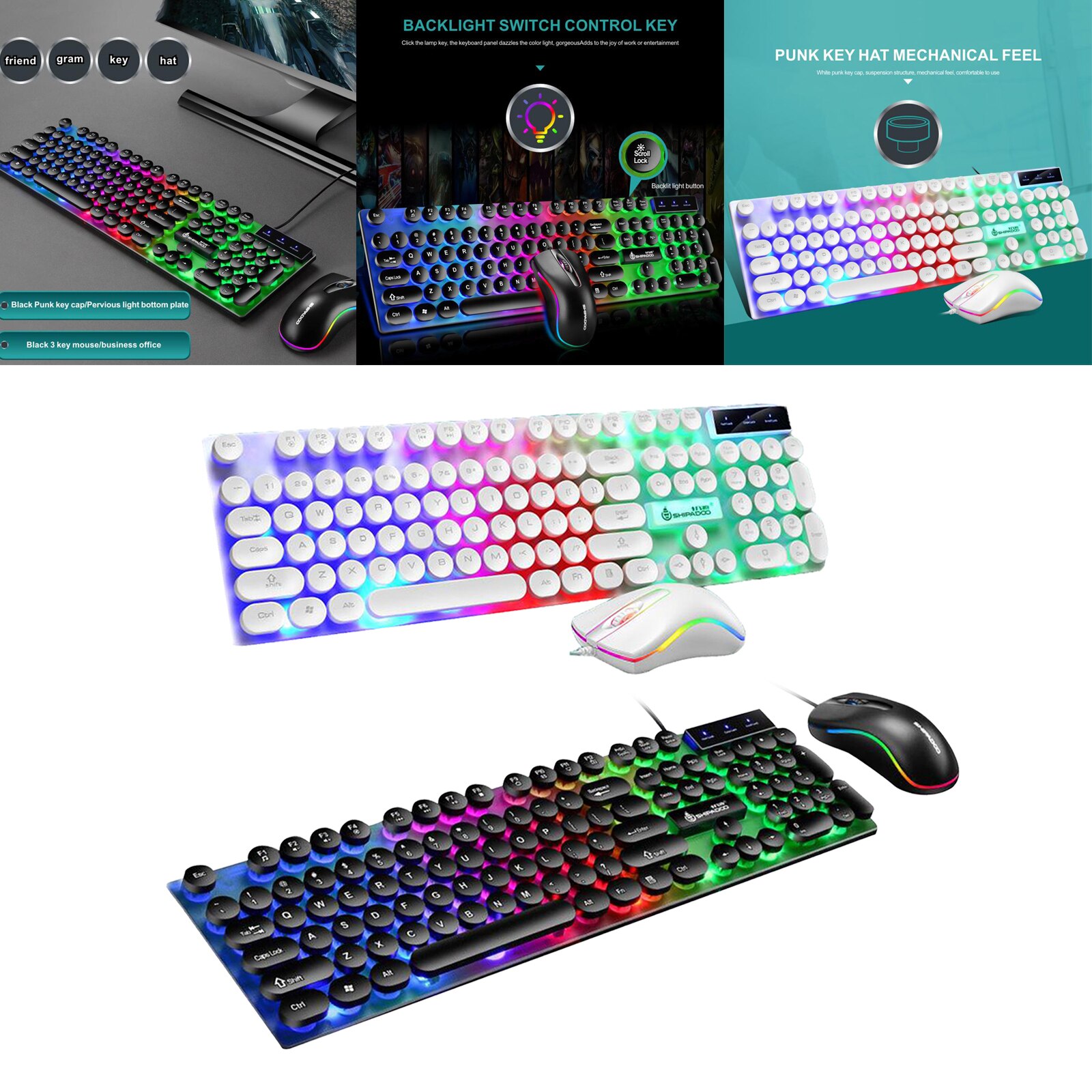 USB Wired RGB Rainbow LED Backlit Gamer Mouse And Keyboard Set