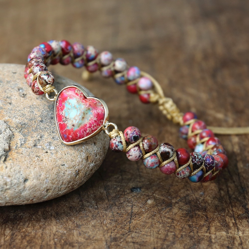 Imperial Stone Heart Shape Charm Bracelets Women Bohemia Yoga String Braided Bracelet Lover Wrap Bracelet Femme Handmade Jewelry: Default Title