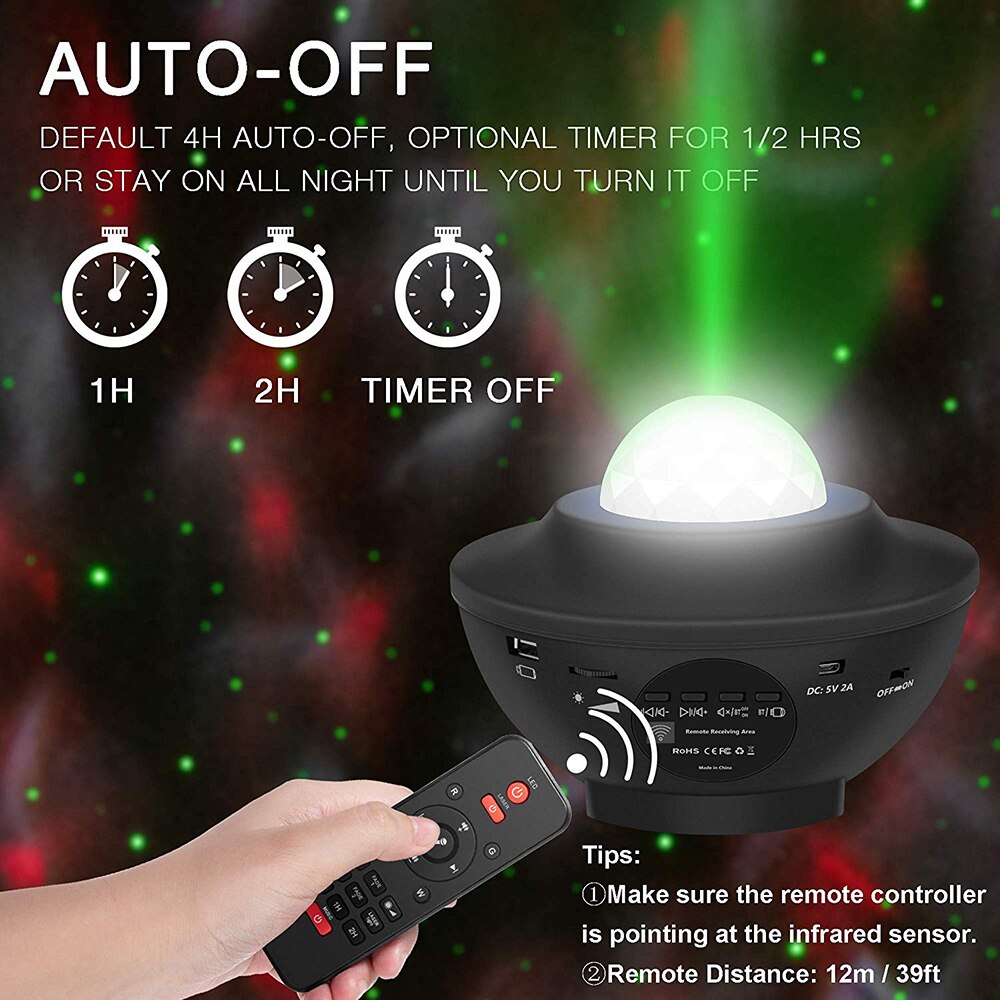 Usb led-ster nachtlampje muziek sterrenwatergolf led-projectorlicht bluetooth-projector geluidgeactiveerd projectorlicht decoratie