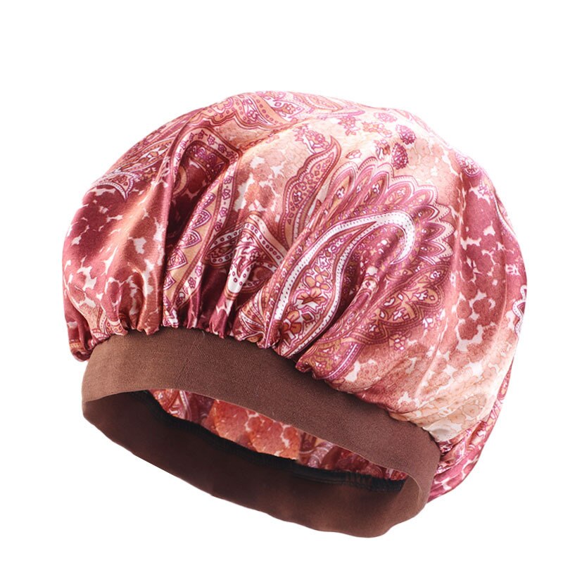 Motorhuv mössa tryck amöba satin elastisk bredbrättad hatt cellgifter hårvård polyester nattsömnmössa: Stil 5