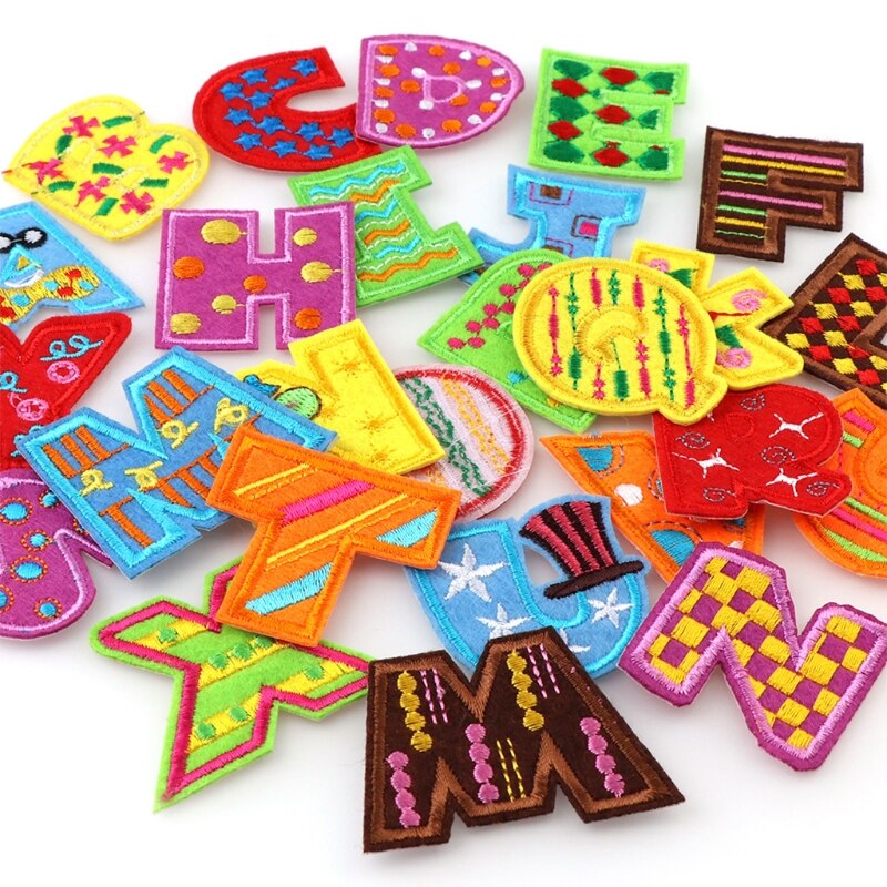 26 PCS Iron on Colorful Letters Patches Applique Sew on Patches Colourful Letter A-Z Patch Alphabet Embroidered Patches DIY