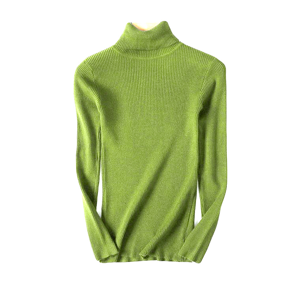 Dam tröjor vinter höst tröja med turtle neck elastisk smal stickad pullover bottentröja dam pullovers tröjor: Fruktgrön