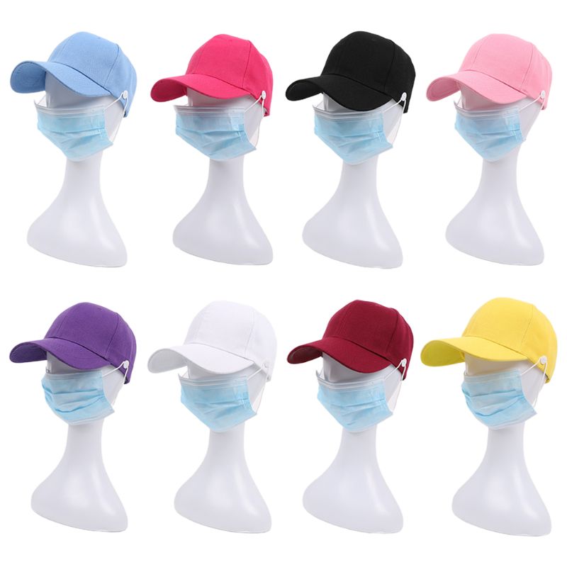 Unisex Heldere Effen Kleur Baseball Cap Met Knoppen Gezichtsmasker Houder Bescherm Oren Outdoor Sport Verstelbare Snapback Hoed