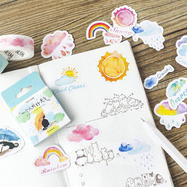 46PCS/box Cute Weather Diary Paper Lable Sealing Stickers Crafts And Scrapbooking Decorative Lifelog DIY Stationery