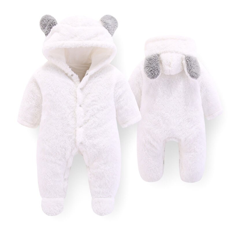 Baby Hooded Sherpa Kinderwagen Winter Warm Snowsuit Katoen Fleece Hooded Romper Jumpsuit Voor Ourdoor FEA889: WHITE / 12m