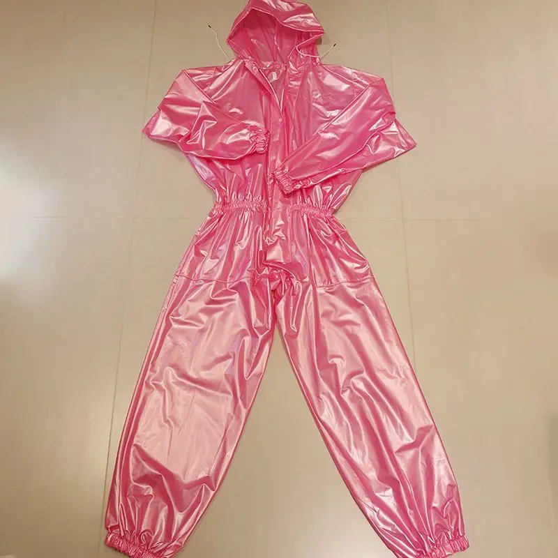 Herren-Gesamt, handgefertigt, rosa, durchsichtiges PVC, wasserdicht, langärmelig, mit Kapuze, regendicht, DJ, Verein, Bar, coole Kostümich: XXXL / verrotten