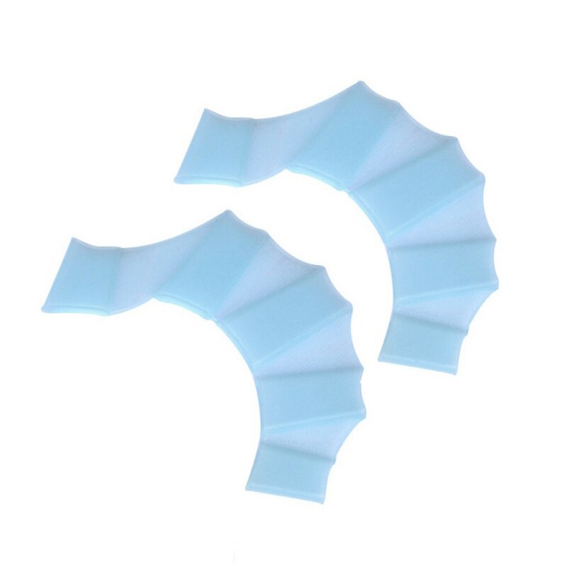 Aletas de mano de rana nadadora, fajas de silicona, guantes con correas para los dedos, paleta para principiantes, conjunto de 2 piezas de entrenamiento: blue / M