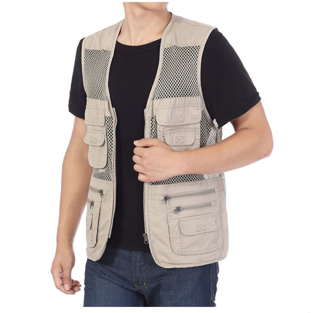 Herre Mesh Fiskervest TOPIND - Flere Lommer, Hurtig Tørking, Bomull: Kremhvit / 4xl