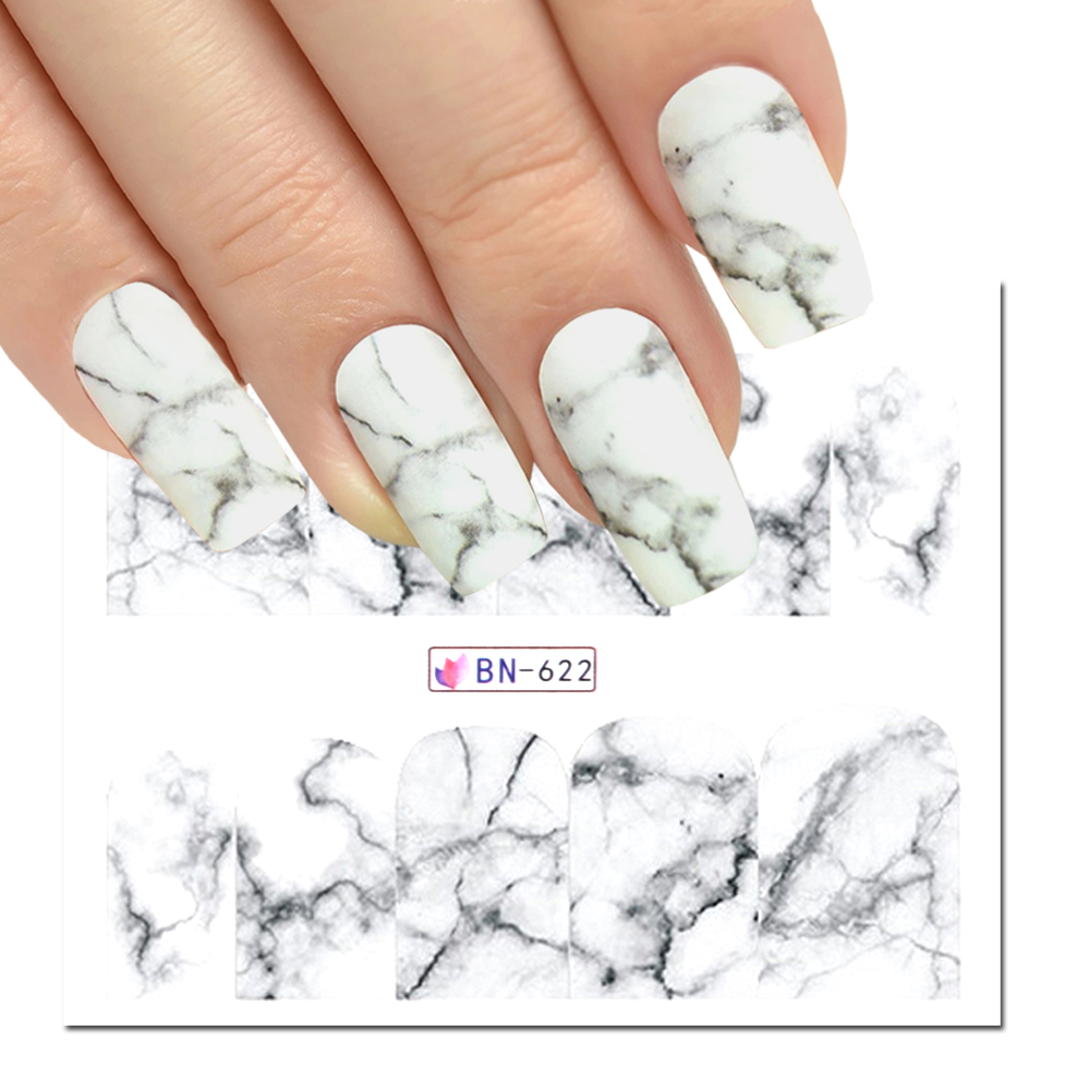 1pc Marmer Serie Nail Art Sticker Water Transfer Decal Wit Zwart Gradiënt Volledige Wraps Charm Nail Art Manicure Tips LABN613-624