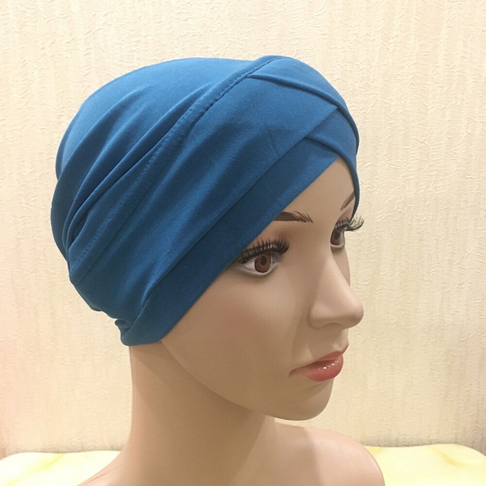 Muslimische Frauen Hijab Turban Hütte Kopf Schal Haarausfall Krebs Chemo Deckel Kopftuch wickeln Islamischen Mütze Motorhaube strecken Headwear Hütte: 20 Pfau Blau