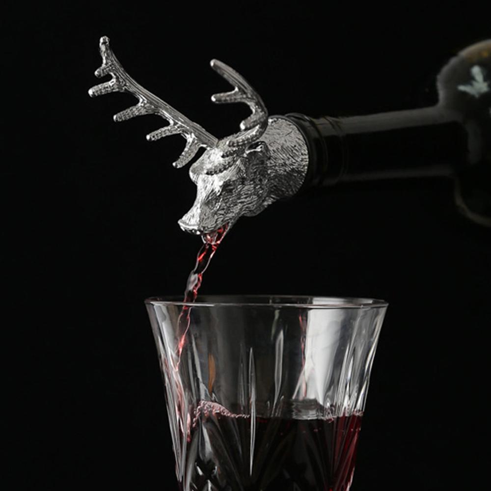 Zinc Alloy Wine Pourer and Bottle Stopper Deer Stag Head Shape Red Pourer Wine Cap Pouring Party