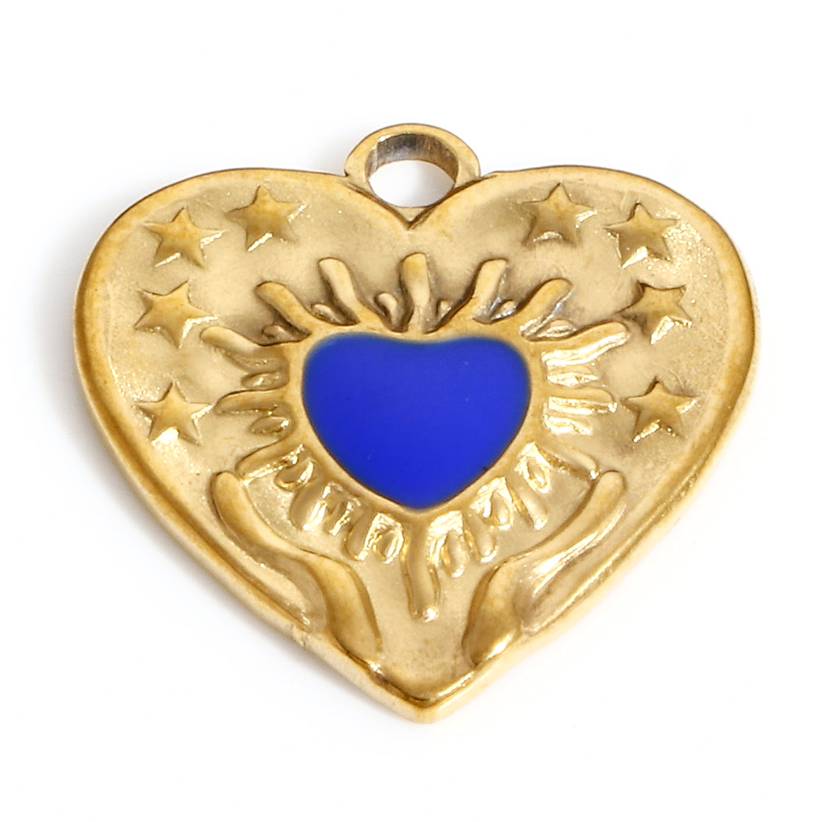 Dijes de corazón de acero inoxidable 304, colgantes de esmalte de mal de ojo religioso para la fabricación de joyas, collar del Día de San Valentín, hallazgos Diy, 1PC: Chapado en oro antiguo