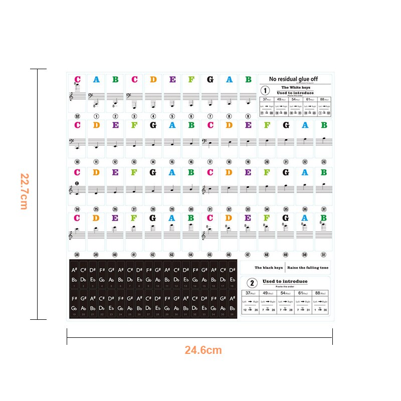 Colorful Transparent detachable music decal notes piano keyboard stickers electronic piano piano spectrum sticker symbol: Default Title