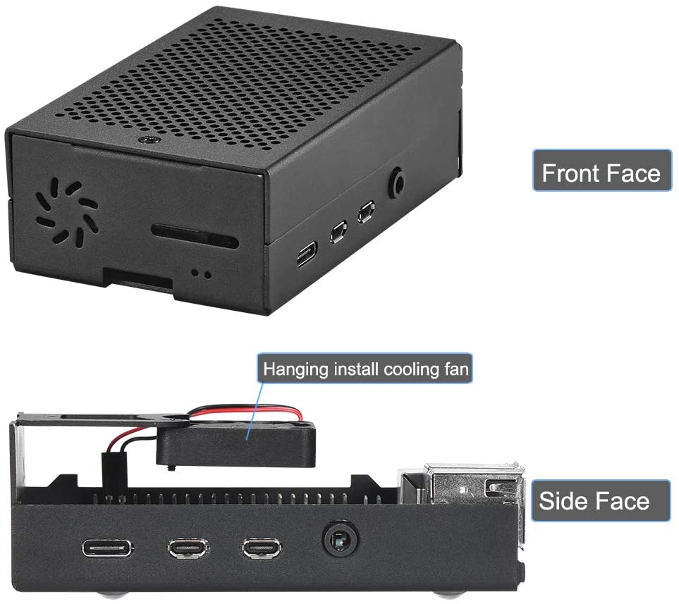 Raspberry pi 4b caixa de metal com ventilador de refrigeração pendurado e 4 dissipadores de calor placa demo acessório caso para raspberry pi 4 modelo b/4b