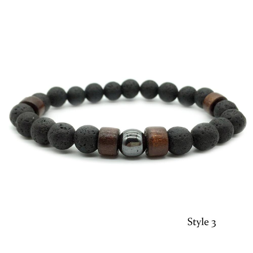 Grânulos de pedra natural do vintage pulseira de lava moda pulseira de madeira artesanal para homens yoga biker braçadeira jóias bileklik homme: 3 Style