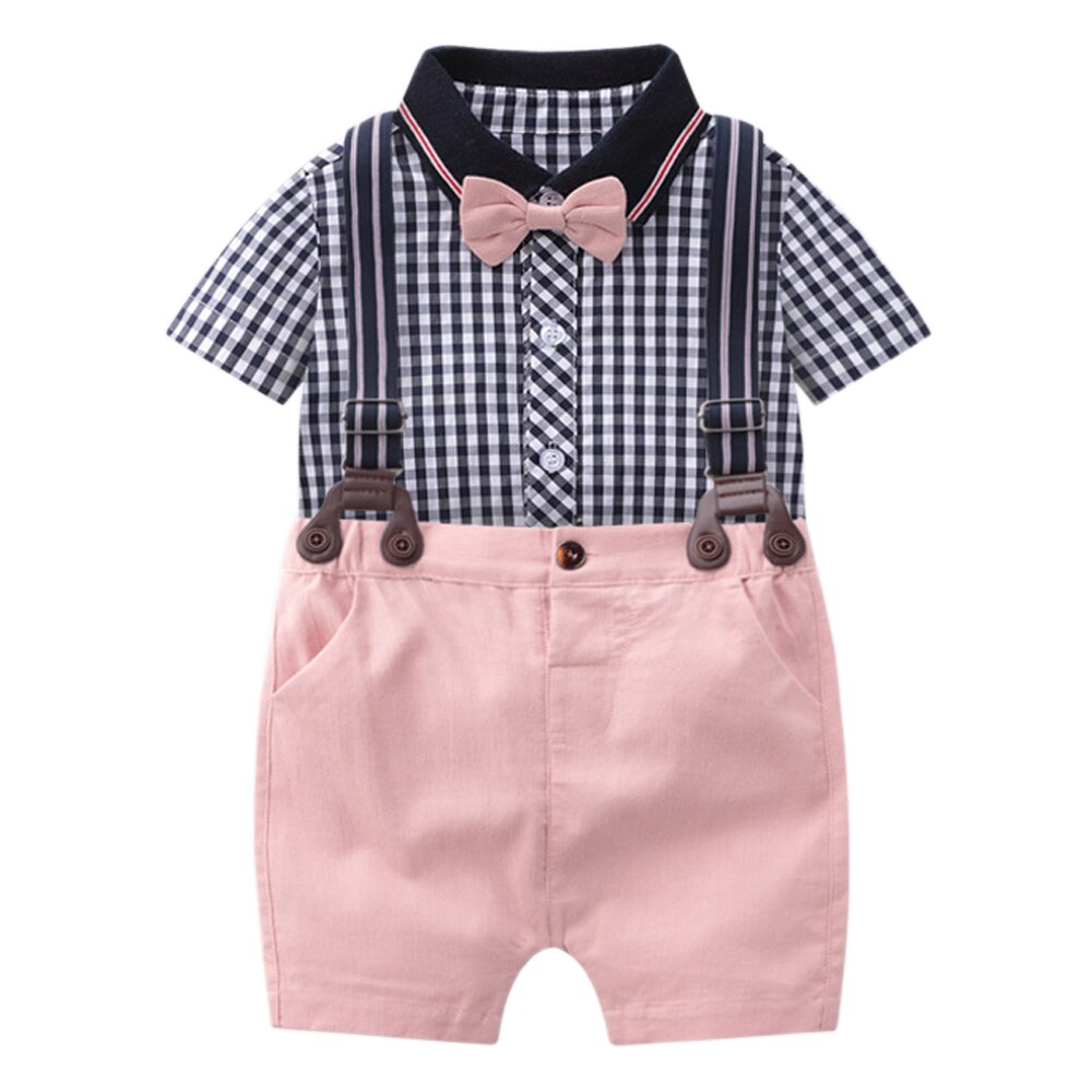 Bebê menino roupa formal bonito meninos xadrez macacão rosa algodão do bebê 1 2 anos de festa aniversário cavalheiro roupas: 6 m