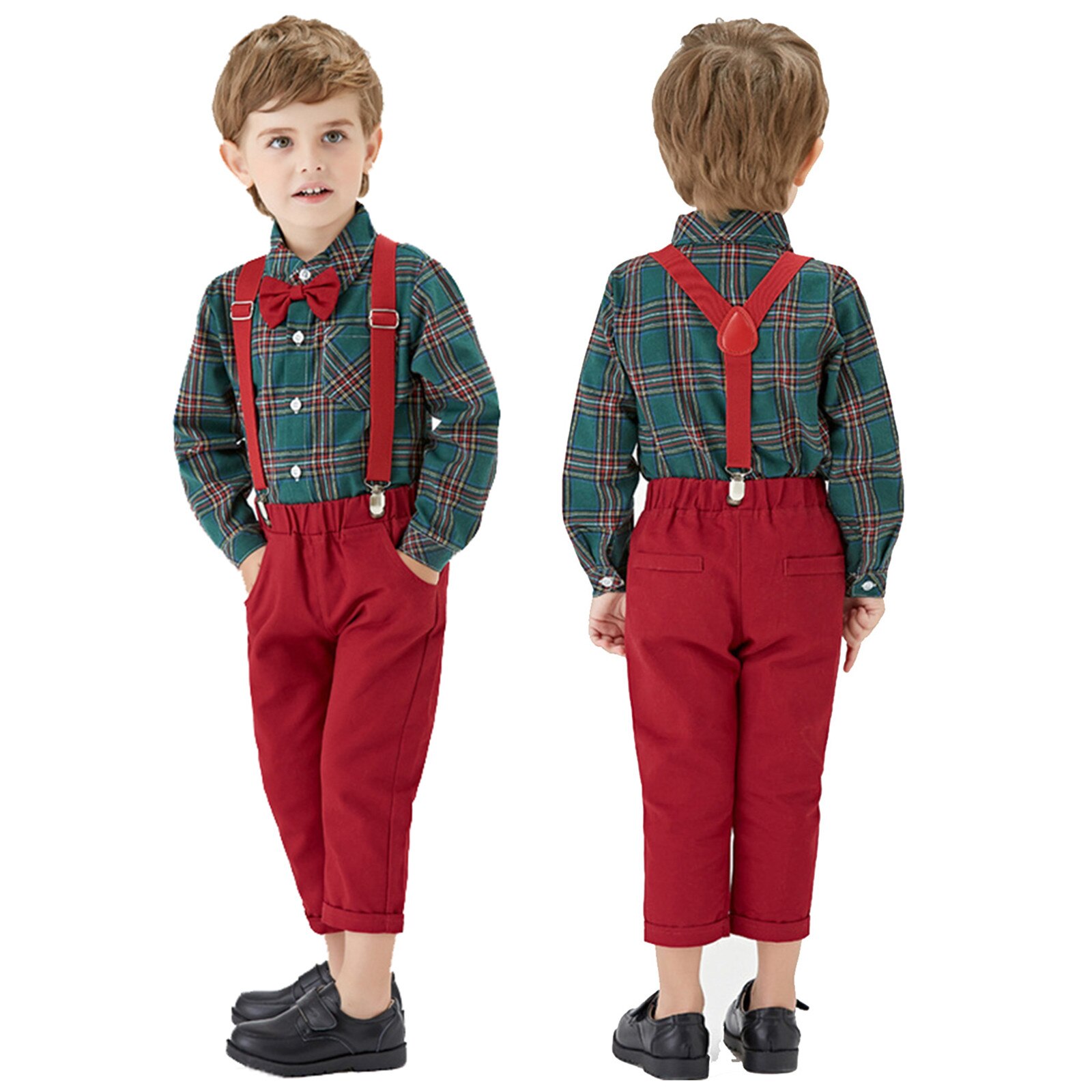 Denim Jumpsuit Jumpsuit Peuter Baby Jongens Gentleman Strikje Plaid T-shirt Tops + Jarretel Broek Outfits Winter Overalls Kinderen