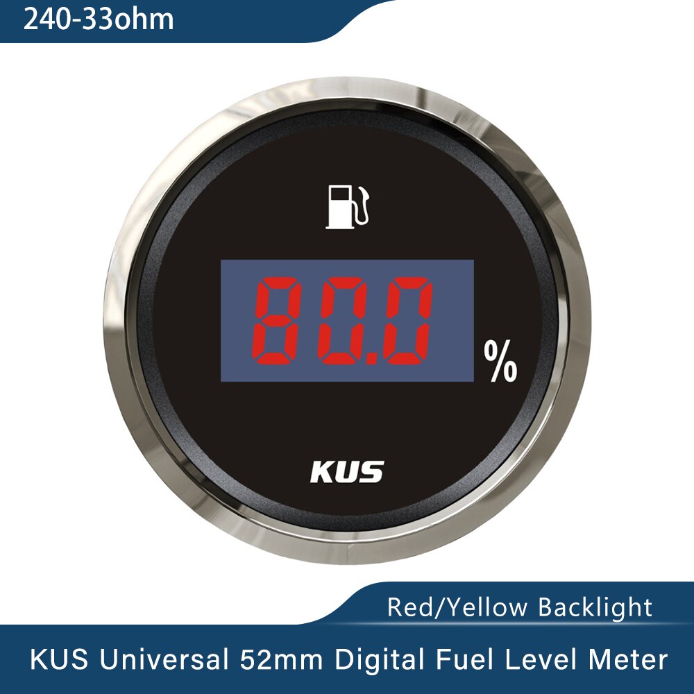 KUS Neue 52mm Auto Marine Heizöl eben Messgerät Meter 0-190 Ohm 240-33 Ohm mit verrotten Gelb Hintergrundbeleuchtung 12V/24V für Auto Stiefel: Digital 240-33Ohm-BS