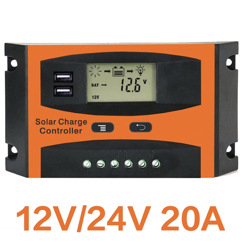 Solar Charge Controller 12V 24V 20A 30A Solar Panel Regulator Inverter LCD Display for Gel Sealed Flooded and Lithium Battery.: orange