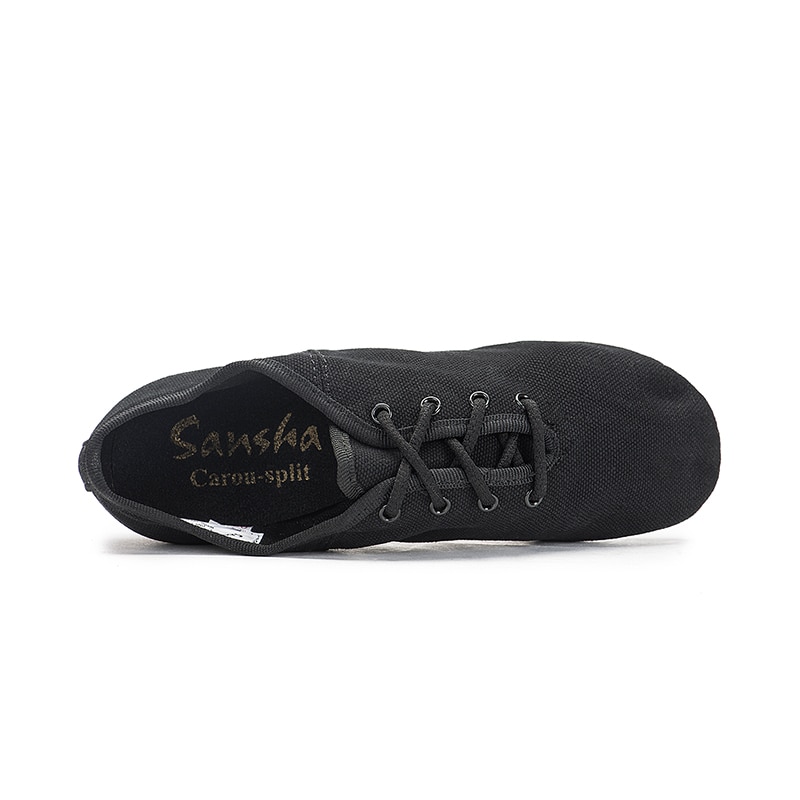 Sansha enfants à lacets chaussures de Jazz noir toile Durable supérieure en daim semelle fendue filles garçons moderne Jazz baskets chaussures de danse JS17C