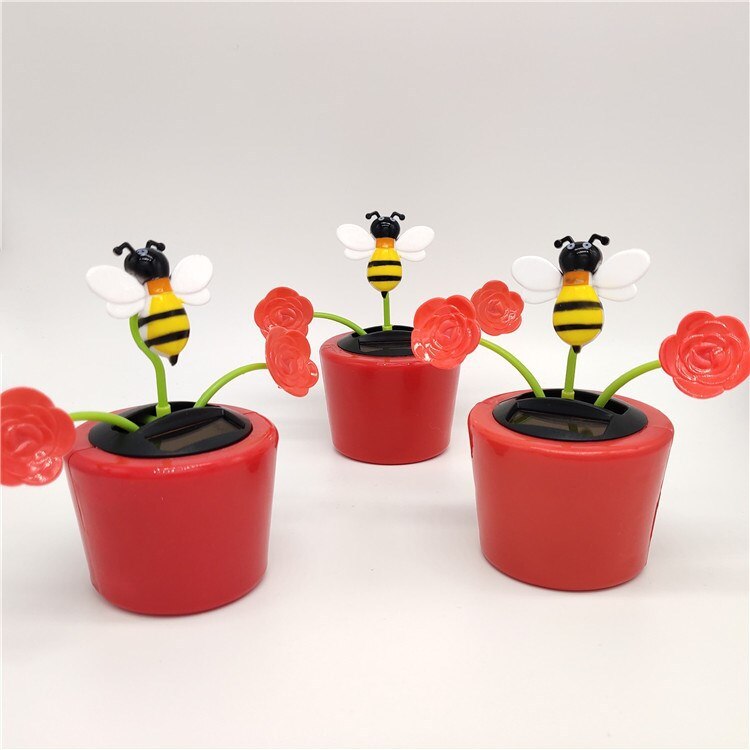 Home Decoration Solar Powered Dancing Toy Car Ornament Children's Toys Flower Butterfly Bee Car Accessories 1Pcs: Red flower bee