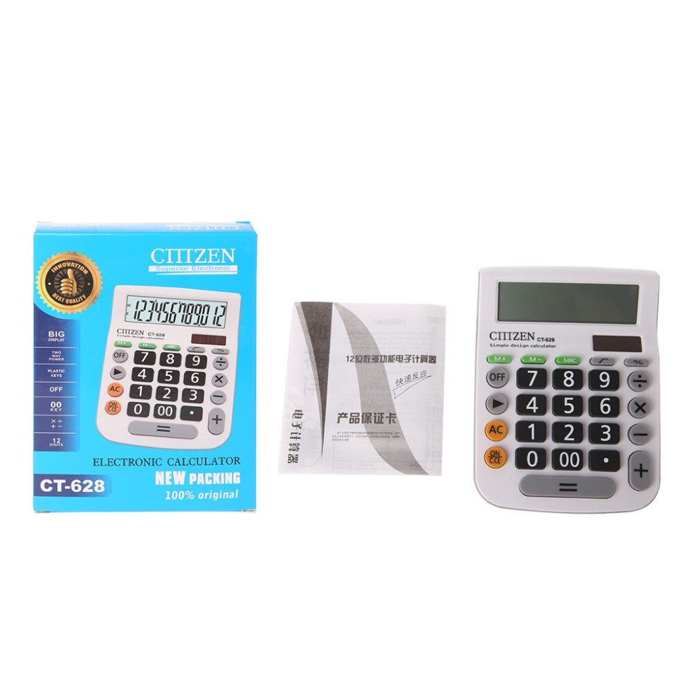 12-Digit Solar Battery Dual Power Large Display Office Desktop Calculator CT-628 Affordable And Durable