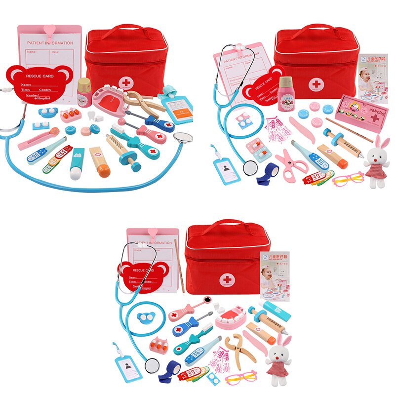 Children Pretend Toy Set Durable Nurse Injection Tool Wooden Simulation Medicine Box Sturdy Case