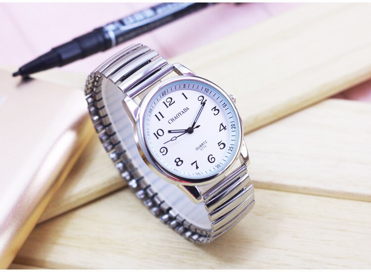 Vrouwen Mannen Eenvoudige Mode Elastische Band Roestvrij Staal Quartz Horloge Dames Jurk Wit Zwart