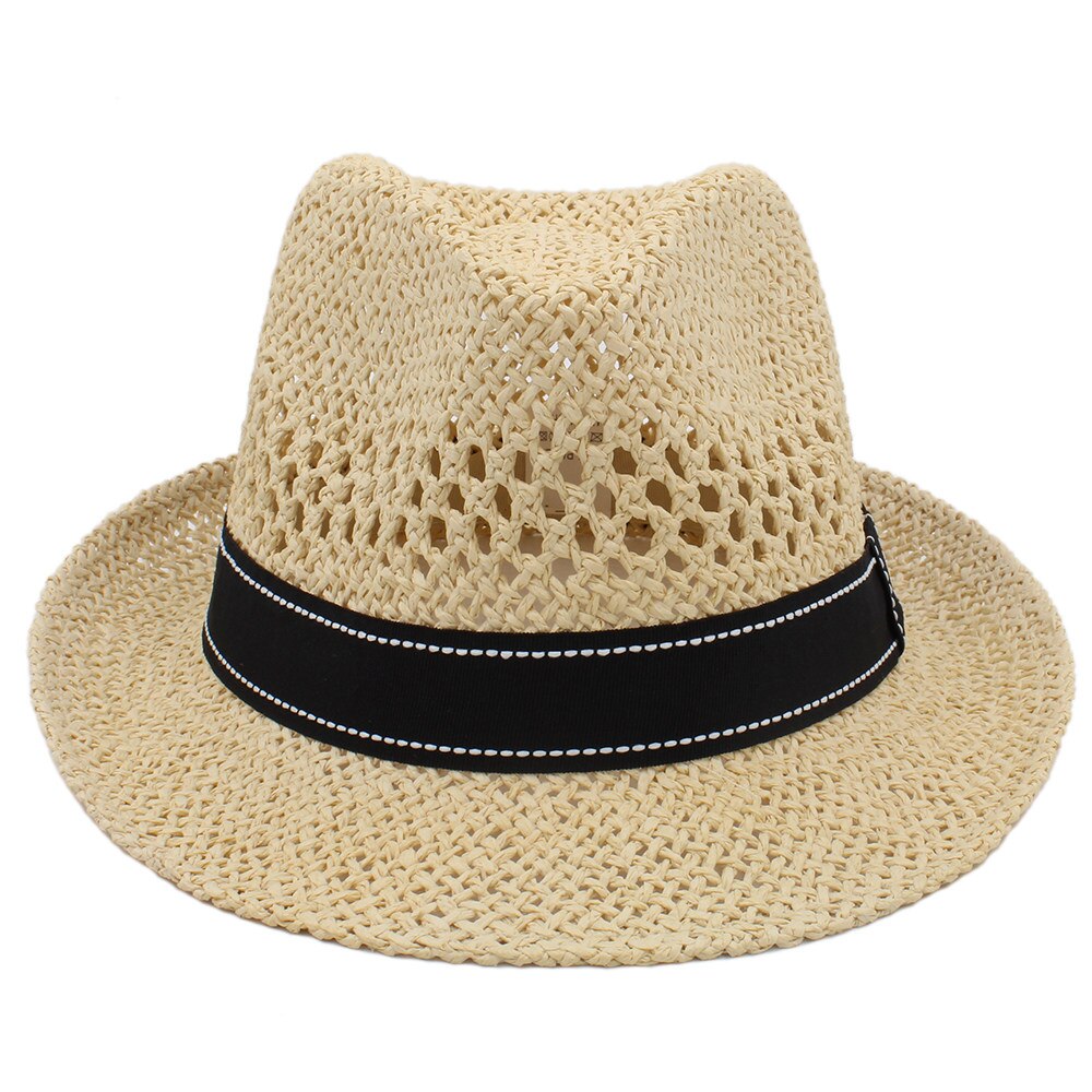 Sommer kvinder mænd halm sol hat med håndvævet panama hat til strand sunbonnet jazz båd hat størrelse 56-58cm