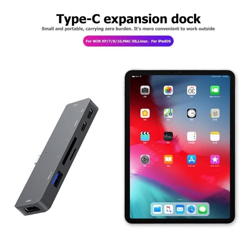 Usb C Hub Type C Adapter 4K Hdmi USB-C Pd Tf Sd Usb 3.0 3.5Mm Jack Port Aux type C Dock Voor Ipad Pro Macbook Pro/Air