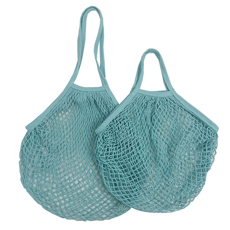 Herbruikbare Fruit Groente Tas Wasbare Katoenen Mesh Boodschappentassen Katoen String Zakken Netto Boodschappentassen Mesh Zakken Voor Fruit Opslag: L-25x35x38cm / Cyan Blue 14