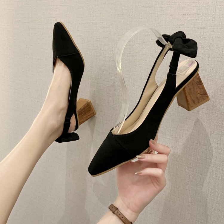 EAGSITY Summer square heel Sandals women slingback pointed toe casual party wedding high heel shoes