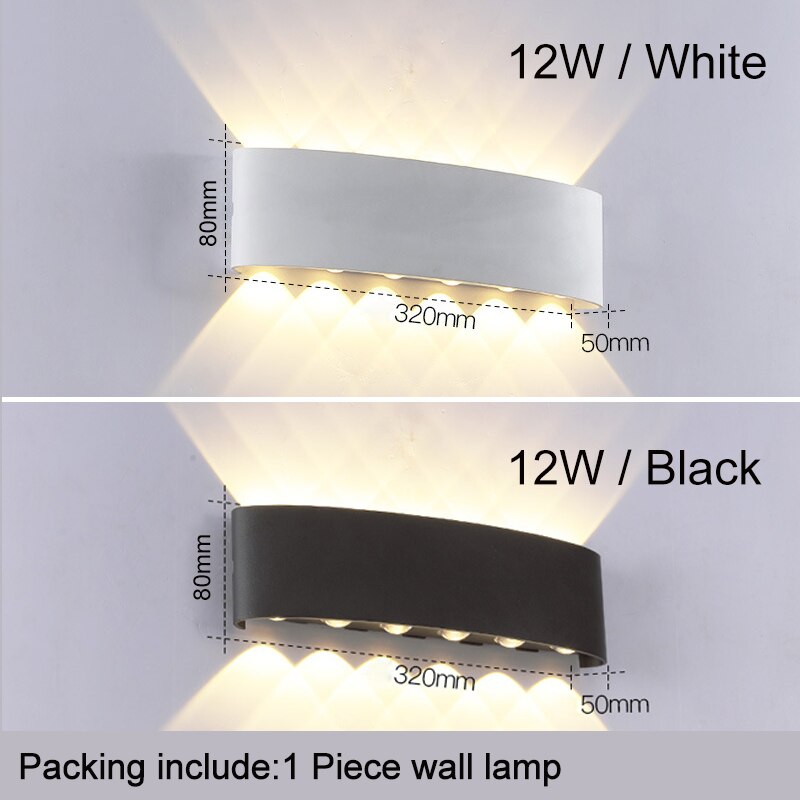 Ip65 cob led utomhus vattentäta verandalampor modernt hem f inredning upp och ner aluminium vägglampa korridor balkong  ac85-265v zbw 0010: 12w / Varm vit / Svart kropp