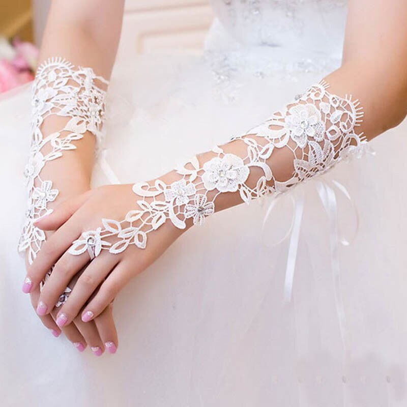 Gants de Mariage en dentelle ivoire pour femmes, paillettes, sans doigts, pour mariée, Accessoire Mariage, bon marché