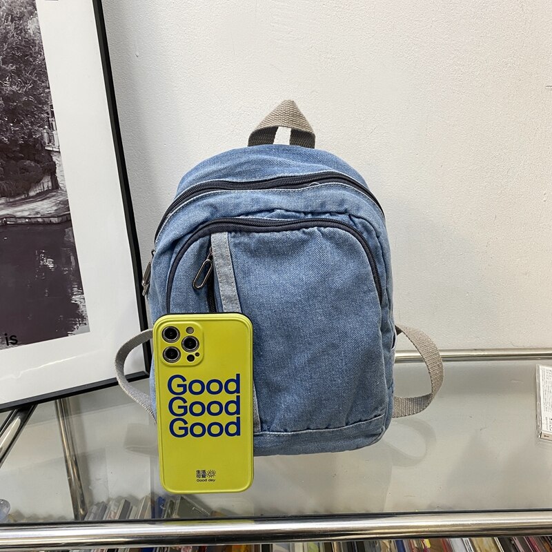 Bolsos pequeños de tela vaquera para mujer, mochila de viaje para chicas adolescentes, Vintage, Color sólido, a la , 2022