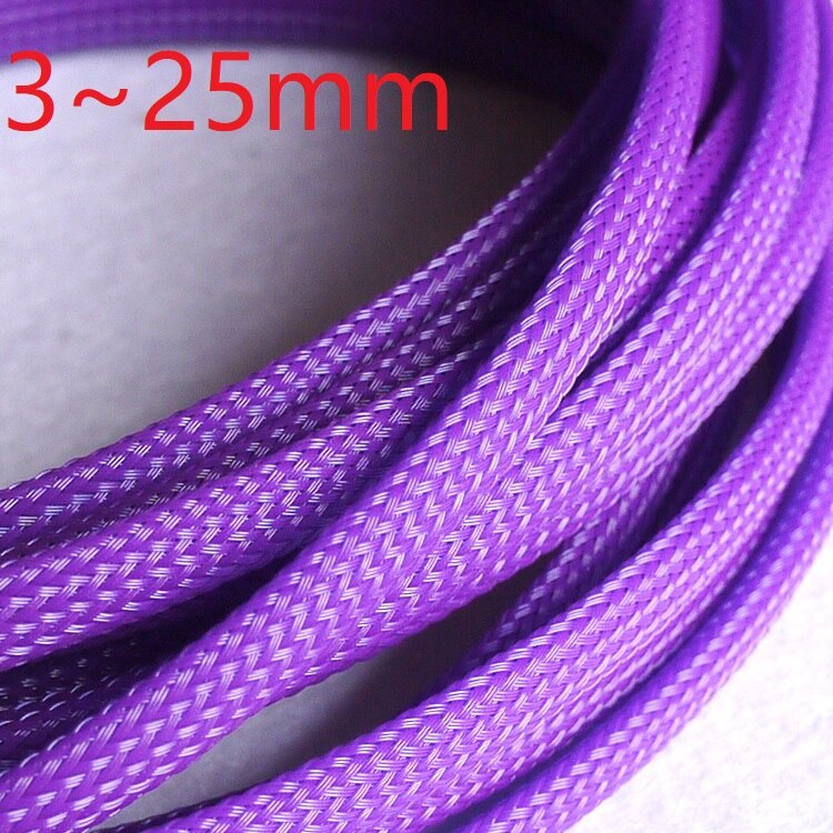 Paars Pet Gevlochten Draad Mouw 3 4 6 8 10 25Mm Strakke Hoge Dichtheid Geïsoleerde Kabel Bescherming Uitbreidbaar Enkele kleur